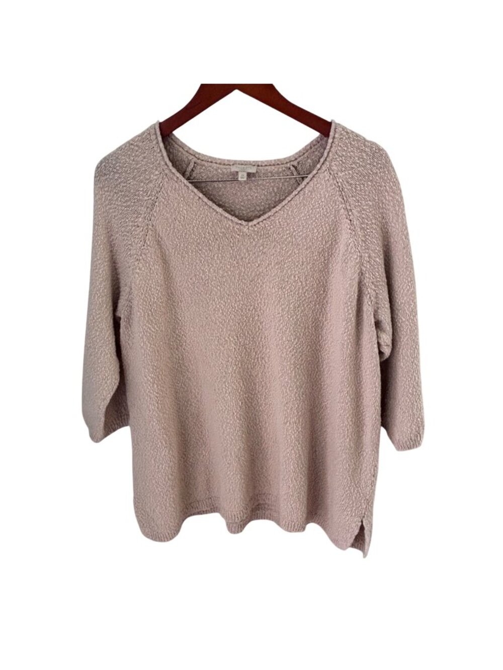 Talbots Woman Beige Cotton Lightweight Summer Sweater Sz 2X V Neck 3/4 Sleeve